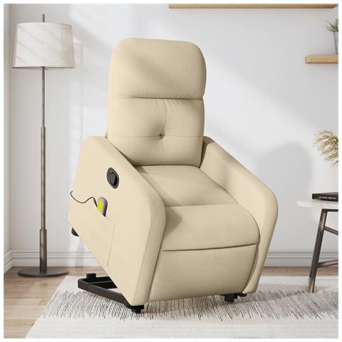 Poltrona Alzapersona Massaggiante Reclinabile Crema In Tessuto - Foto 8