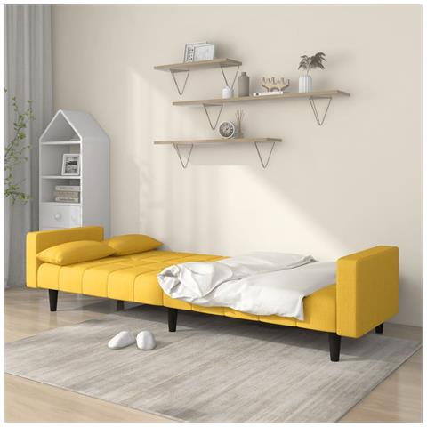 Lusso Casadino - Divano Letto A 2 Posti Con 2 Cuscini Giallo In Tessuto - Foto 2
