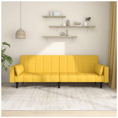 Lusso Casadino - Divano Letto A 2 Posti Con 2 Cuscini Giallo In Tessuto - Foto 8