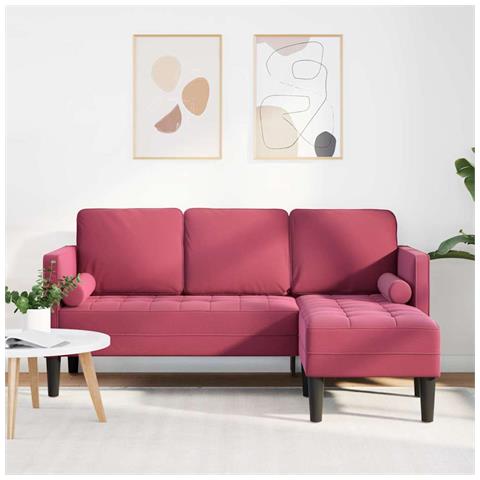 Divano 3 Posti con Chaise L-shaped Rosso Vino 160 cm in Velluto - Foto 2