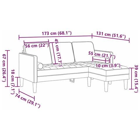 Divano 3 Posti con Chaise L-shaped Rosso Vino 160 cm in Velluto - Foto 9