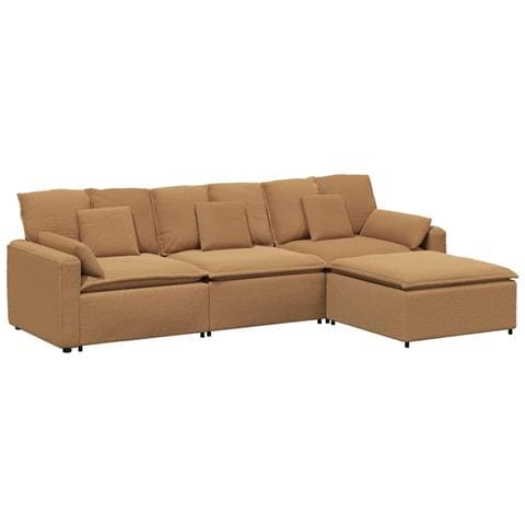 Divano Modulare con Poggiapiedi e Cuscini Beige - Foto 1