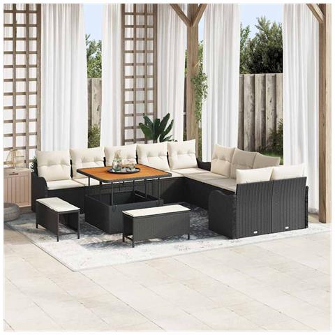 Set da giardino  13 pezzi con cuscini polyrattan nero, Divano da giardino 2 posti  con cuscini polyrattan nero, Set da pranzo da giardino 3 pezzi  con cuscini polyrattan nero - Foto 2