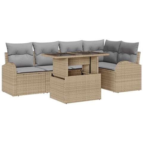 Set di divani da giardino 6 pezzi con cuscini beige polyrattan - Foto 1