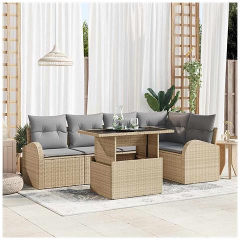 Set di divani da giardino 6 pezzi con cuscini beige polyrattan - Foto 2