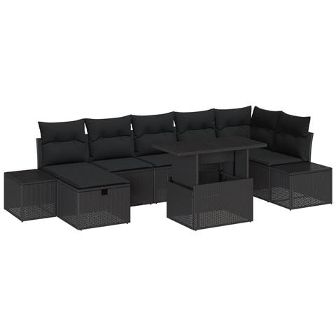 Set Divano da Giardino da 8 Pezzi con Cuscini Nero in Polyrattan - Foto 1