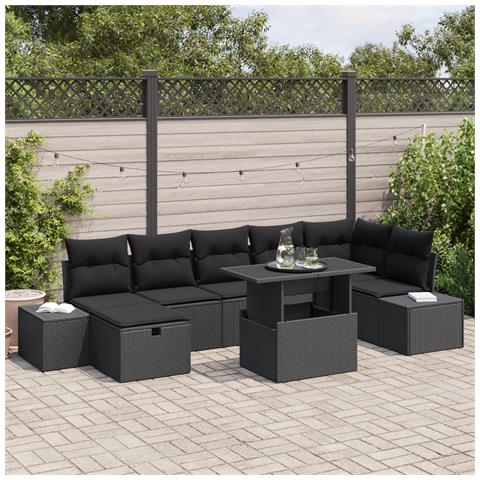 Set Divano da Giardino da 8 Pezzi con Cuscini Nero in Polyrattan - Foto 2