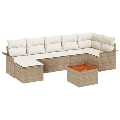 Set Divano Giardino da 8 Pezzi con Cuscini Beige in Poly Rattan Acacia - Foto 1