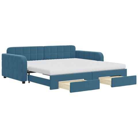 Divano Letto Estraibile con Cassetti Blu 100x200 cm in Velluto - Foto 1