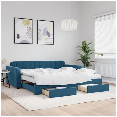 Divano Letto Estraibile con Cassetti Blu 100x200 cm in Velluto - Foto 2