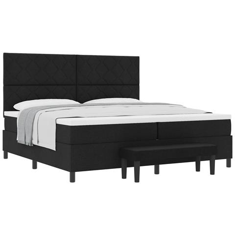 Letto a Molle con Materasso e Panchina Nera 200x200 cm Tessuto - Foto 1