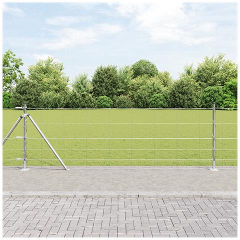 Recinzione da Campo 0,8x50 m Acciaio Zincato, Pali da Recinzione con Piastrine di Base 13 pcs Ø32mm 90cm Acciaio Zincato - Foto 2