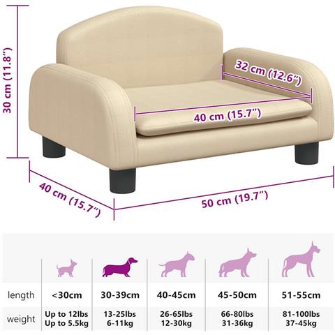 Lettino per Cani Crema 50x40x30 cm in Tessuto - Foto 7