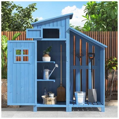 Armadio Da Giardino Casetta Da Giardino Armadio Da Giardino, Lxpxa:124x46x174cm, Adatto Per Piccoli Giardini, Blu, (capanna Di Legno, 1 Pz., Casetta Da Giardino) - Foto 1
