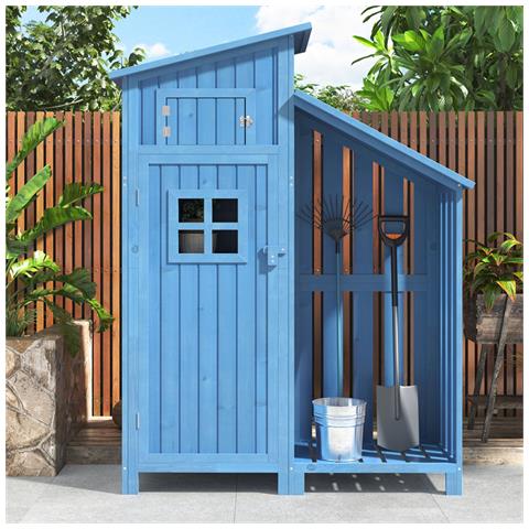 Armadio Da Giardino Casetta Da Giardino Armadio Da Giardino, Lxpxa:124x46x174cm, Adatto Per Piccoli Giardini, Blu, (capanna Di Legno, 1 Pz., Casetta Da Giardino) - Foto 2