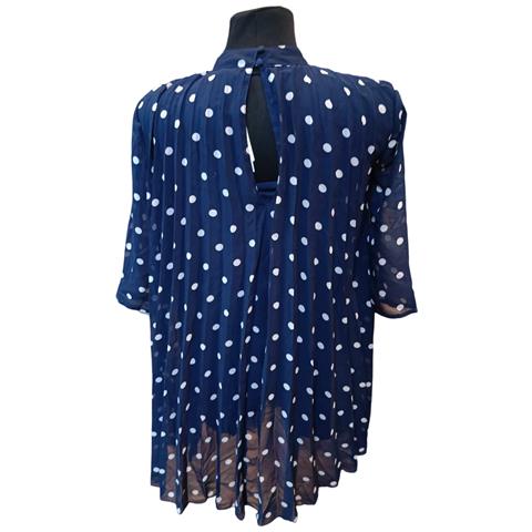 Abito Al Ginocchio Elegante Comodo Blu Navy A Pois Bianchi 34 - Foto 2