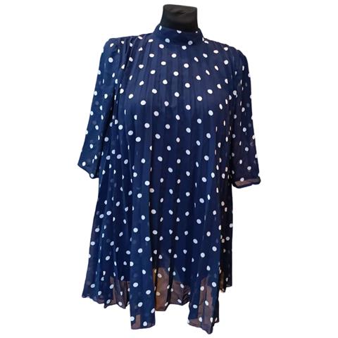 Abito Al Ginocchio Elegante Comodo Blu Navy A Pois Bianchi 34 - Foto 1