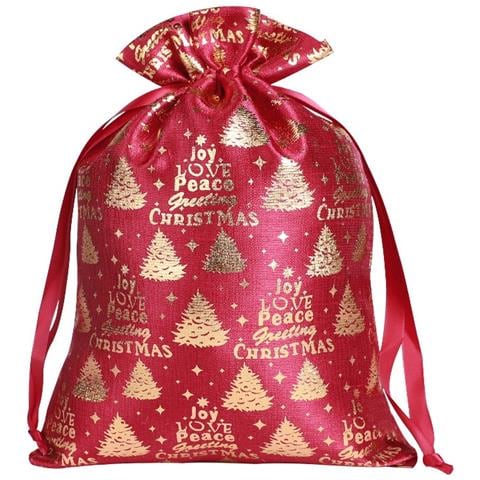 Sacchetti Natalizi In Cotone Con Coulisse 20x30cm (confezione Da 2) - Sacchetti Regalo Festivi Stampati In Oro - Foto 1