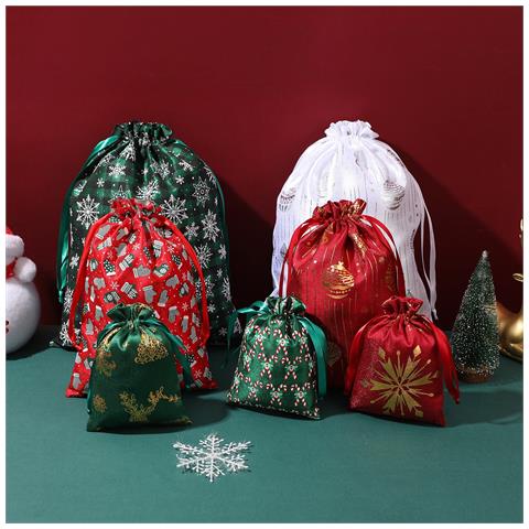 Sacchetti Natalizi In Cotone Con Coulisse 20x30cm (confezione Da 2) - Sacchetti Regalo Festivi Stampati In Oro - Foto 4