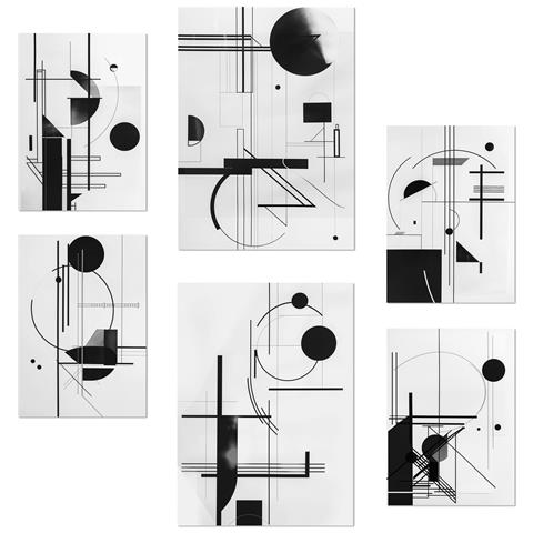 Set Di 6 Stampe Linee E Forme In Bianco E Nero Bauhaus Con Illustrazioni Di Design Per Decorare Le Pareti Della Tua Casa A3 & A4 Senza Cornice - Foto 1