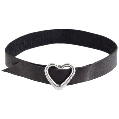Bracciale In Pelle Nera Con Fibbia A Forma Di Cuore Placcata Argento - Foto 1