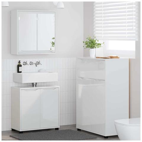 Set di mobili per il bagno con cassetto 3 pcs Bianco Lucido - Foto 2