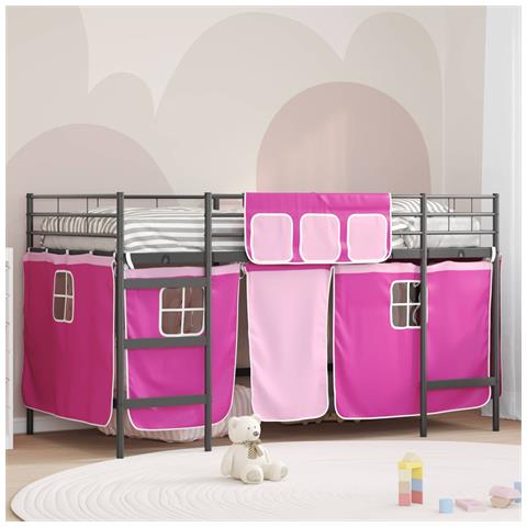 Struttura del Letto Loft per Bambini con Tendine Nero e rosa - Foto 2