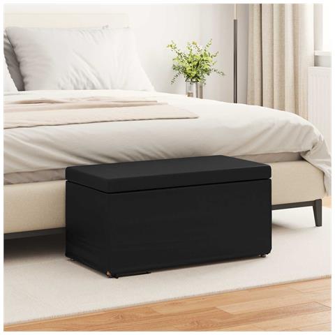 Pouf Nero Pelle Sintetica e Legno Ingegnerizzato - Foto 2