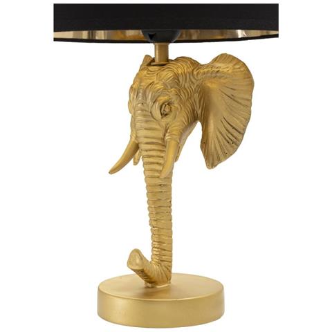 Lampada Da Comodino Elefante Piccola In Resina Dorata Con Paralume In Tessuto Nero - Foto 2