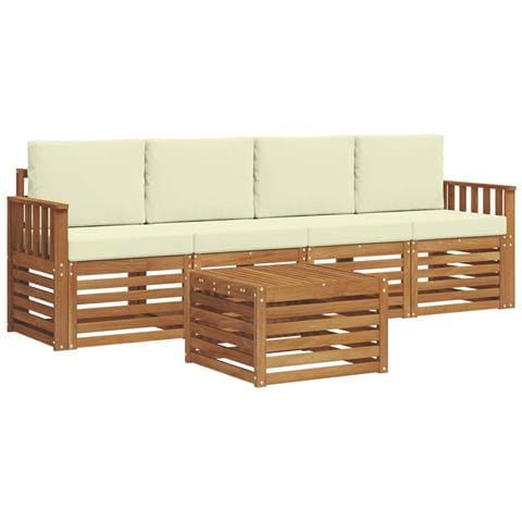 Set divani 5 pcs Naturale e Crema Legno di Acacia Massello - Foto 1