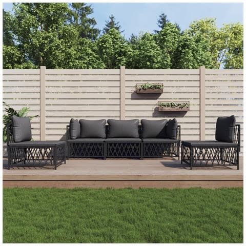 Set Salotto da Giardino 5 pz con Cuscini in Acciaio Antracite - Foto 2
