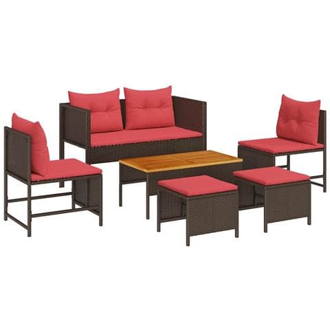 Set Divano da Giardino 6 pcs Marrone e Rosso polyrattan - Foto 1