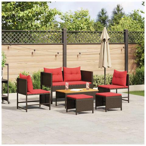 Set Divano da Giardino 6 pcs Marrone e Rosso polyrattan - Foto 2