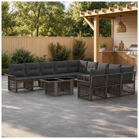 Set Divano da Giardino 12 pz Grigio e Grigio Scuro polyrattan - Foto 10