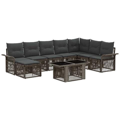 Set Divano da Giardino 9 pz Grigio e Grigio Scuro polyrattan - Foto 1