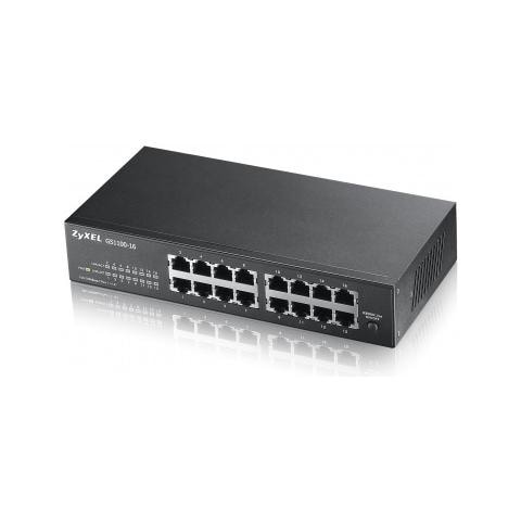 GS1100-16, No gestito, Gigabit Ethernet (10/100/1000), IEEE 802.1p, IEEE 802.3, IEEE 802.3ab, IEEE 802.3u, IEEE 802.3x, 8000 Entrate, 32 Gbit / s, Nero - Foto 1