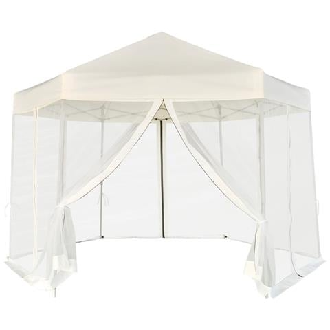 Gazebo Esagonale Pop-Up con 6 Pareti Bianco Crema 3,6x3,1 m - Foto 1