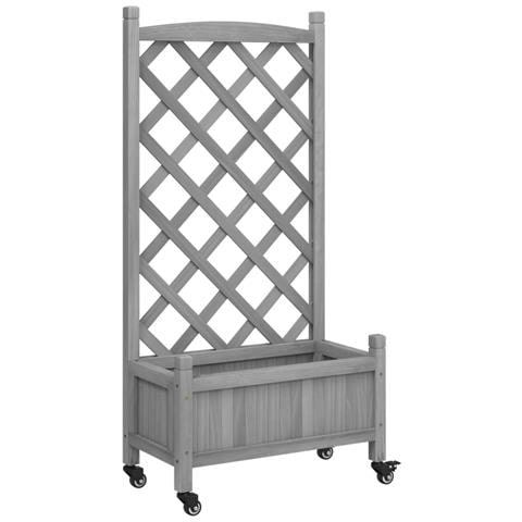 Fioriera Con Traliccio E Ruote Grigia Legno Massello Di Abete - Foto 2