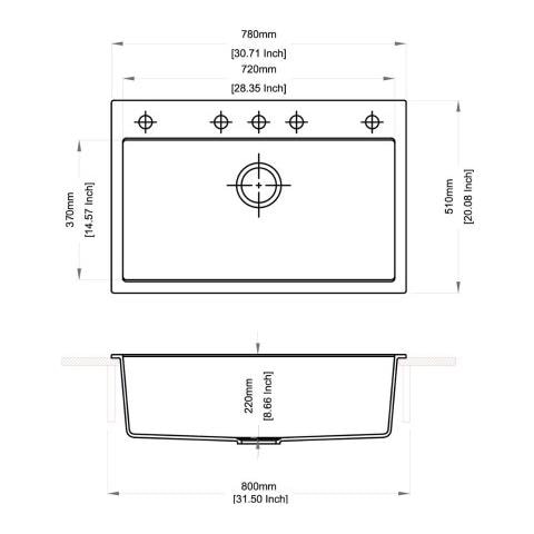 Lavello Waltz 1 Vasche Dimensioni 78 x 51 cm Resina Colore Nero - Foto 2