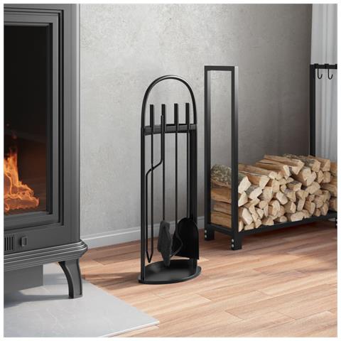 Set Attrezzi Per Caminetto 5 Pz 23x15x66 Cm In Acciaio - Foto 3