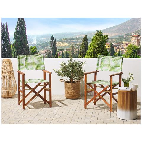 Set Di 2 Sedie Legno Di Acacia Scuro Grigio Motivo Foglie Di Palma Verde Cine - Foto 1