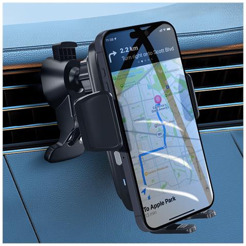 Supporto Auto Caricatore Wireless Fissaggio Ventosa Bocchetta Aria, Nero - Foto 2