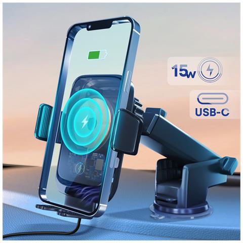 Supporto Auto Caricatore Wireless Fissaggio Ventosa Bocchetta Aria, Nero - Foto 5