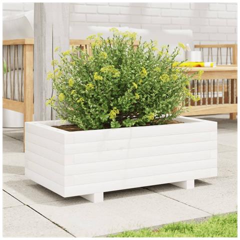 Fioriera Da Giardino Bianca 70x40x26,5cm Legno Massello Di Pino - Foto 3