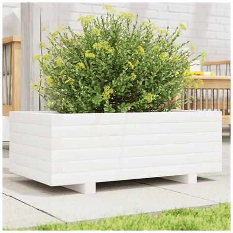 Fioriera Da Giardino Bianca 70x40x26,5cm Legno Massello Di Pino - Foto 1
