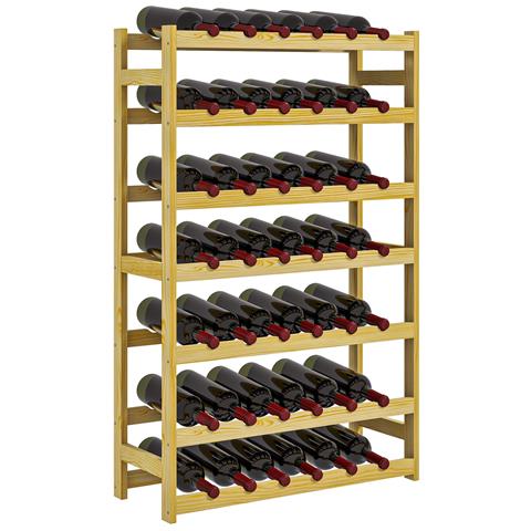 Scaffale Portabottiglie A 7 Livelli Per 42 Bottiglie Di Vino, Legno Di Pino Naturale, 63x25x102cm - Foto 1