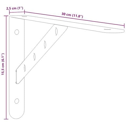 Staffe Per Mensola 4 Pz 30x2,5x15,5 Cm In Acciaio Inox Nero - Foto 10