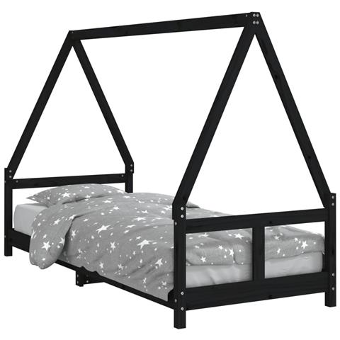 Giroletto per Bambini Nero 80x200 cm in Legno Massello di Pino - Foto 1