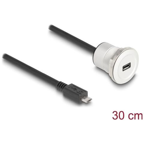 Usb 2.0 Micro-b Einbaubuchse Mit Kabelpeitsche Stecker 30 Cm Aluminium (88184) - Foto 1