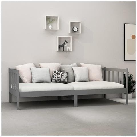 Divano Letto Con Materasso 90x200 Cm Grigio In Legno Di Pino - Foto 2